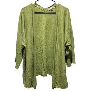 Eileen Fisher Cardigan Linen Cotton Blend Knit Open Front Sweater Green Medium